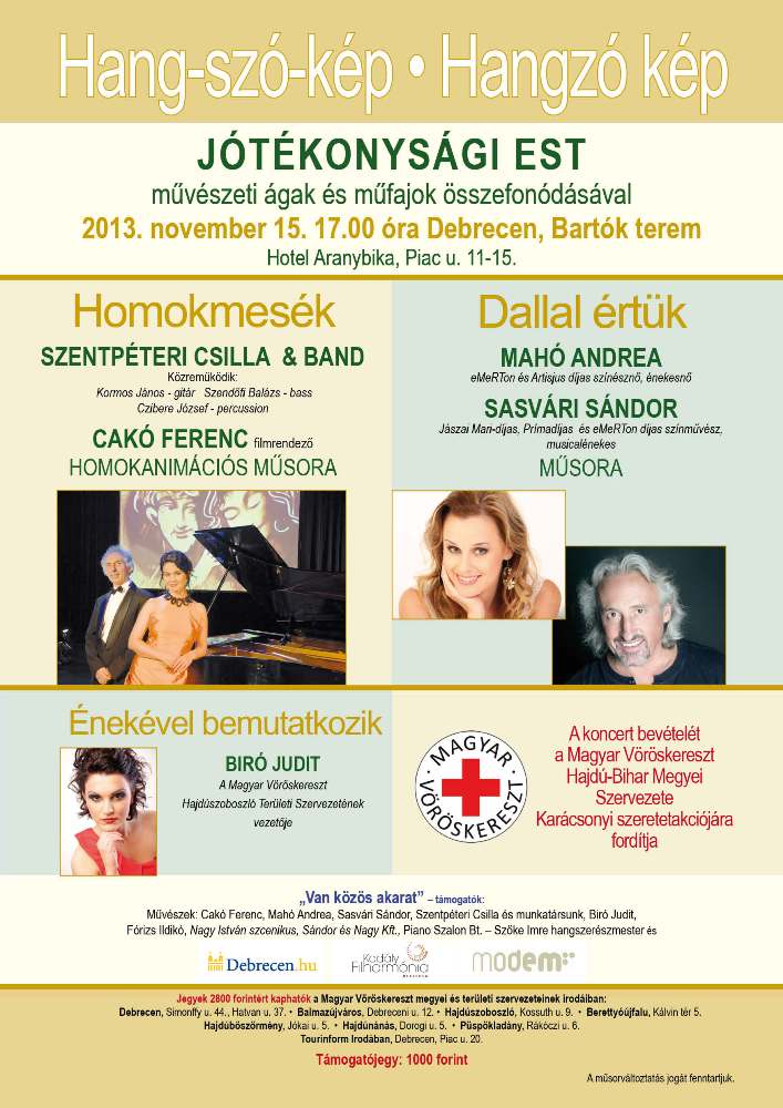 Koncertet szervez a Magyar Vöröskereszt megyei szervezete november 15-én Debrecenben jótékonysági koncert