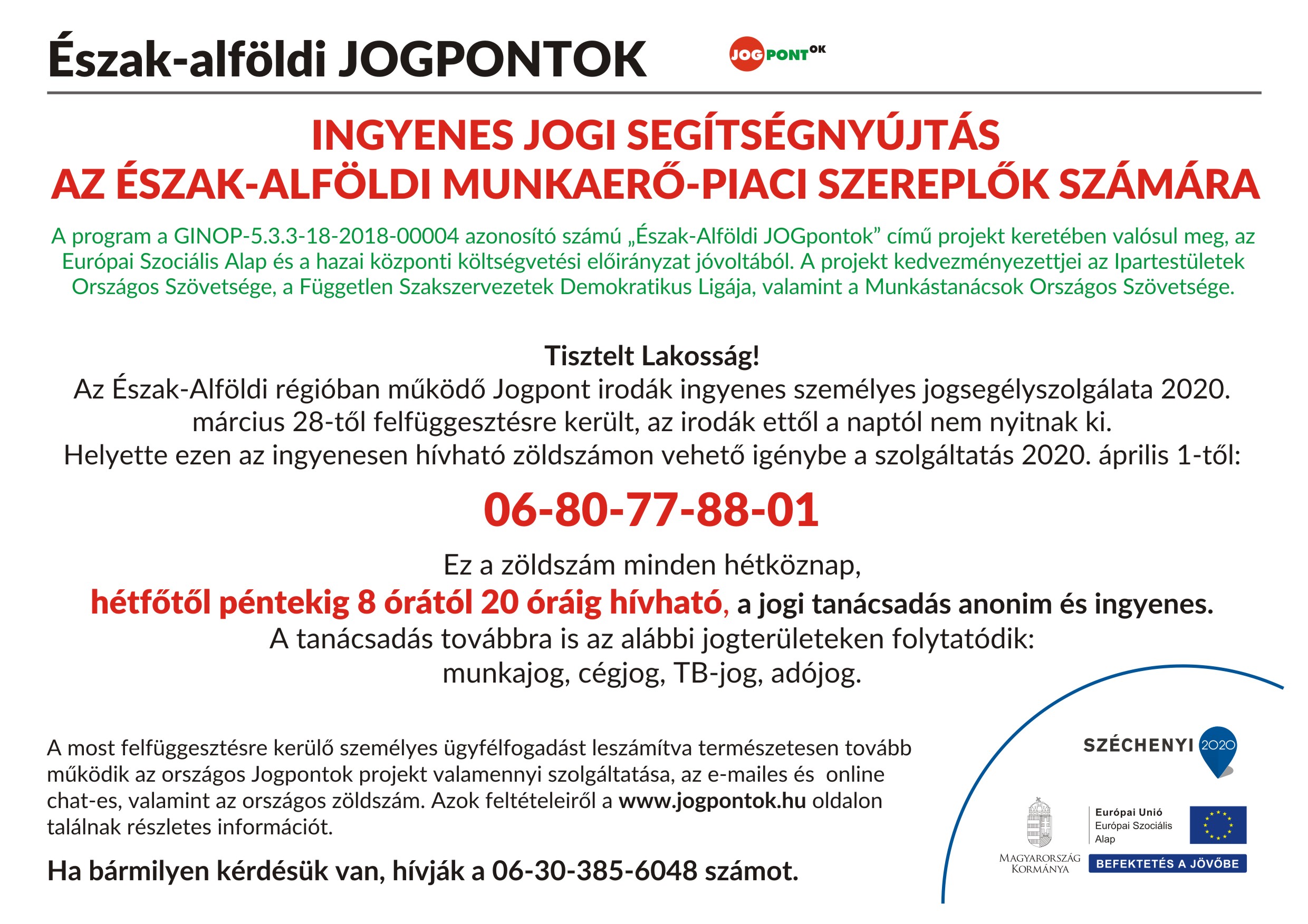 Észak-Alföldi jogpontok - Zöldszám